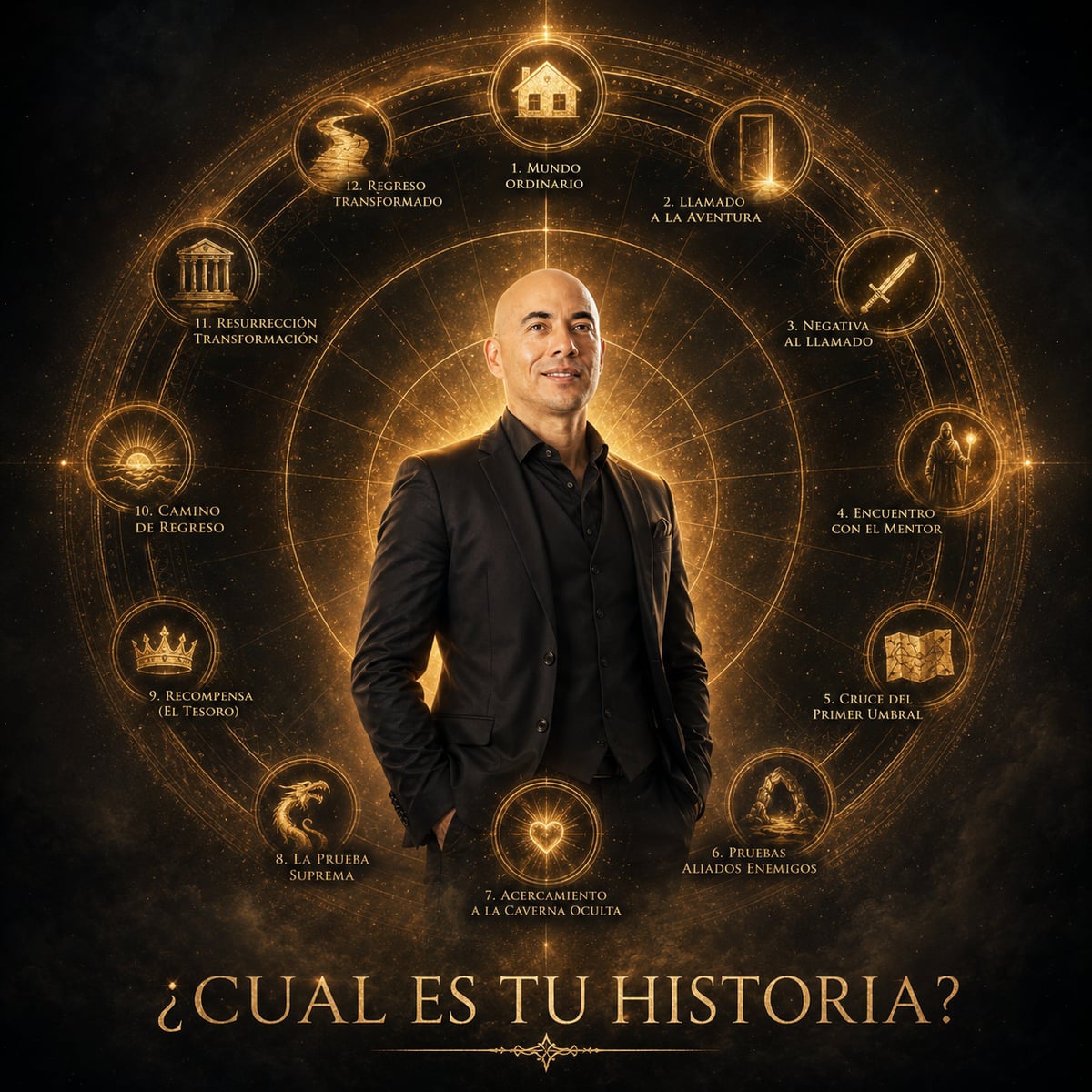 César Chan Krauss en el centro del mandala del viaje del héroe — las 12 etapas de Vogler aplicadas a la imagen pública